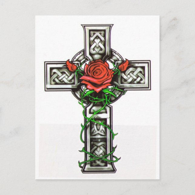 Postal diseño de tatuajes cruzados Rosas (Anverso)