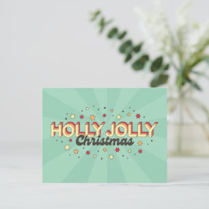 Postal Diseño de texto de navidades retro 3d holly jolly