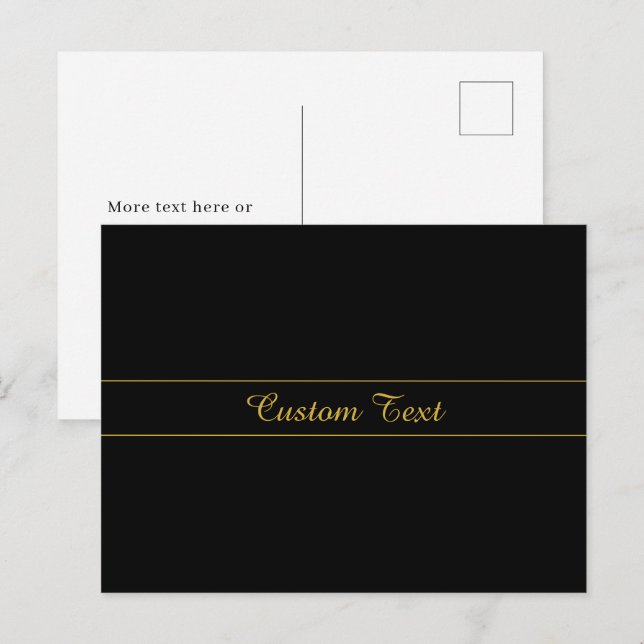 Postal Diseño de texto simple personalizable dorado y neg (Anverso / Reverso)
