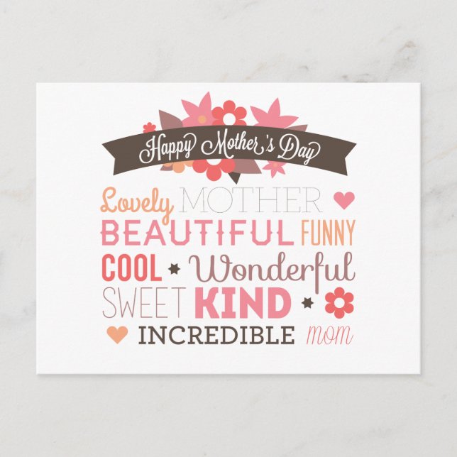 Postal Diseño de tipografía feliz día de la madre (Anverso)