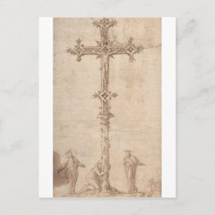 Postal Diseño de un Crucifijo con la Virgen María