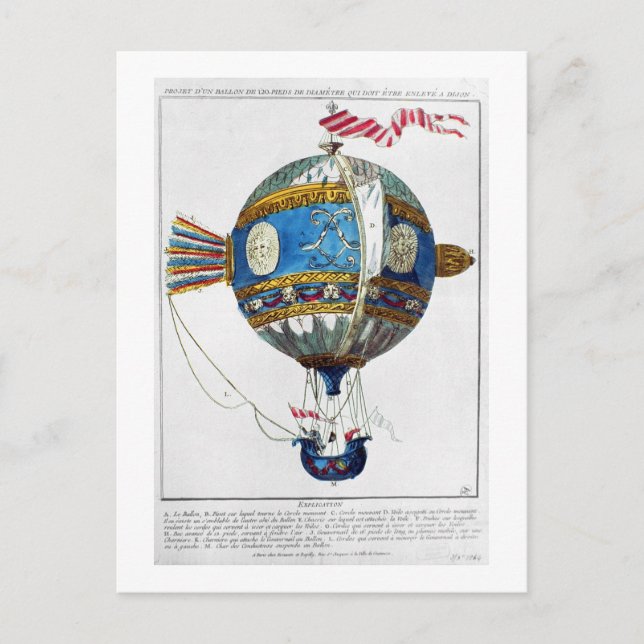 Postal Diseño de un globo de aire caliente con un diámetr (Anverso)