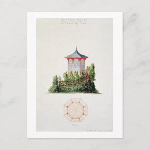Postal Diseño de un pabellón de estilo oriental simplific