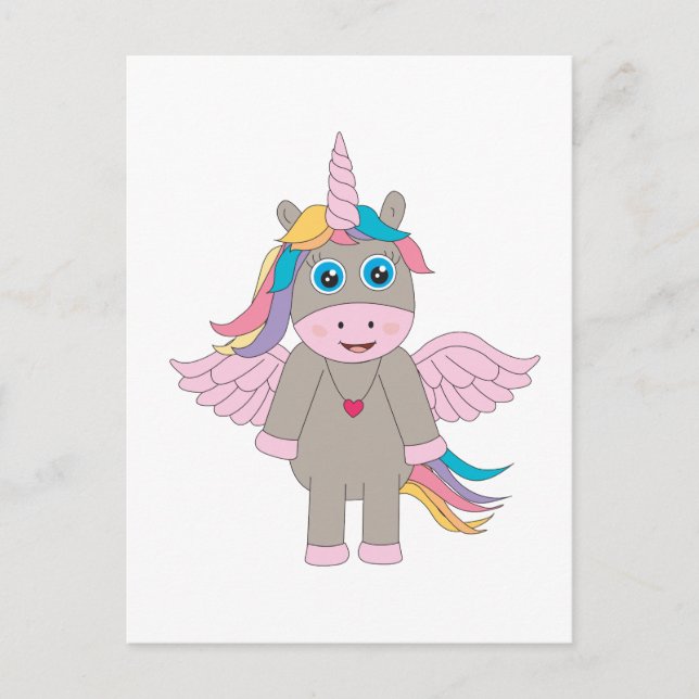 Postal Diseño de unicornio arco iris (Anverso)