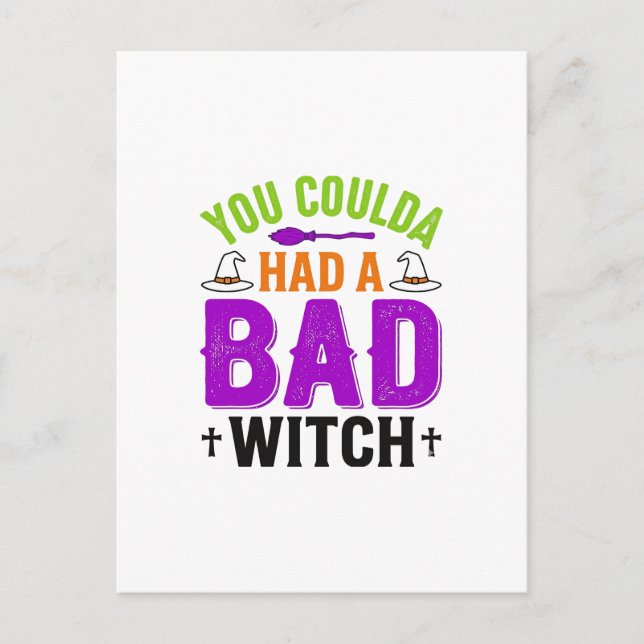 Postal Diseño de vector de cita de Halloween de bruja mal (Anverso)