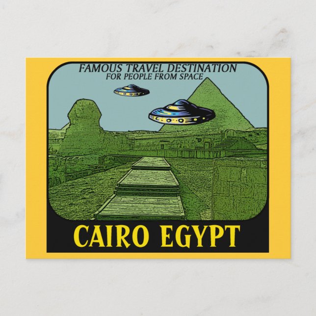 POSTAL DISEÑO DE VIAJES DE OVNI SOBRE EL CAIRO EN EGIPTO (Anverso)