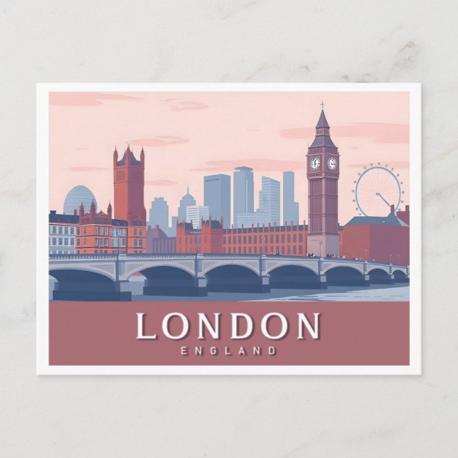 Postal Diseño de viajes Pastel de Inglaterra de Londres (Anverso)