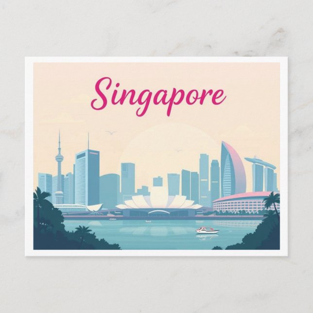 Postal Diseño de viajes pastoral de Singapur (Anverso)