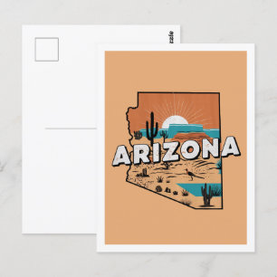 Postal Diseño de viajes retro de Arizona Icónico Estados 