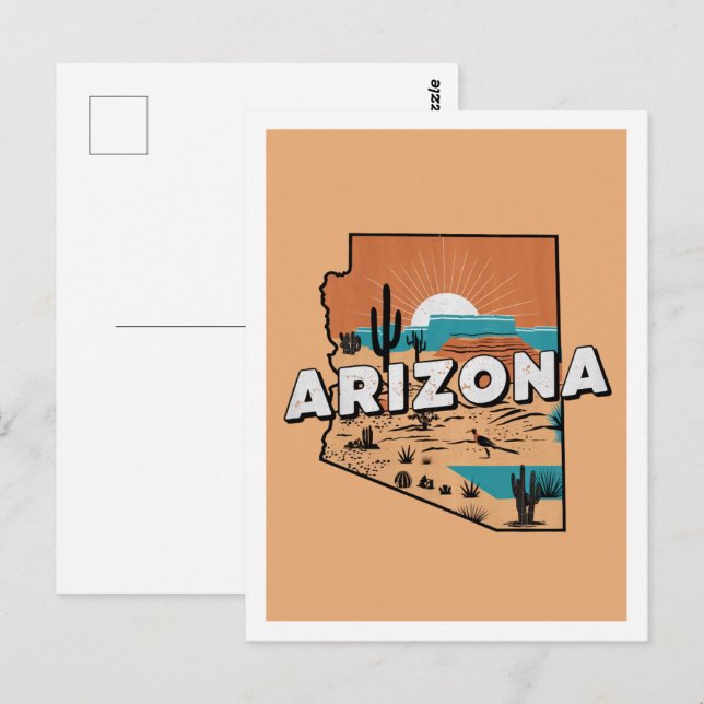 Postal Diseño de viajes retro de Arizona Icónico Estados  (Anverso / Reverso)