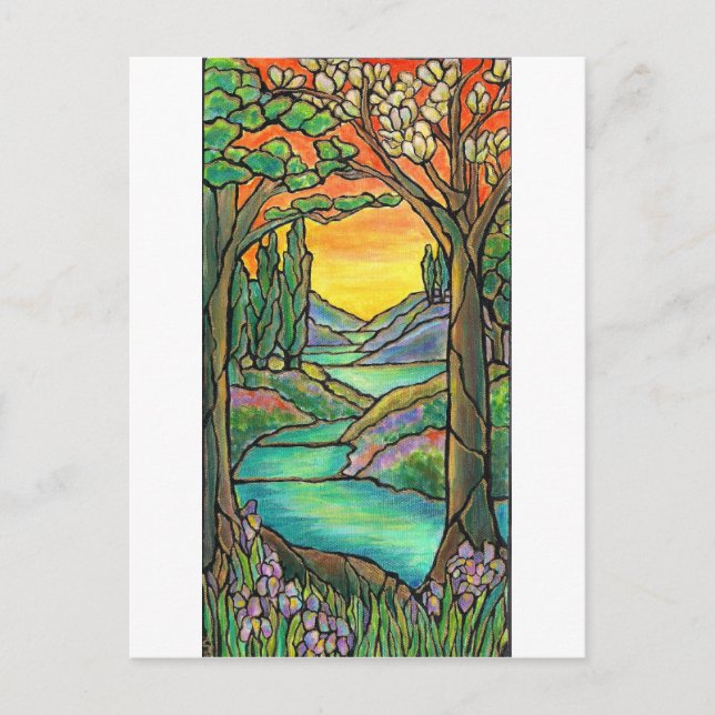 Postal Diseño de vidrio templado para paisaje de Tiffany! (Anverso)