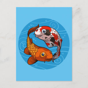 Postal Diseño de Yin Yang de carpa koi extravagante ilust