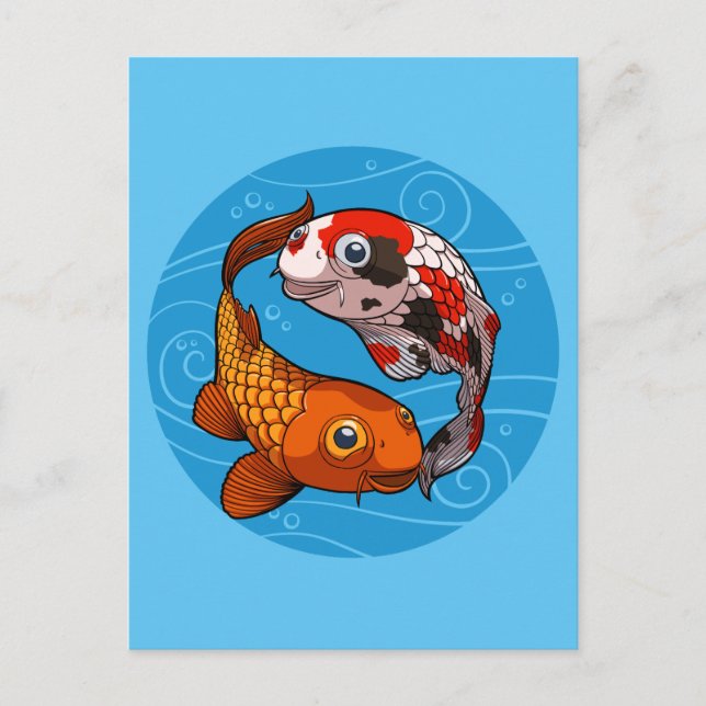 Postal Diseño de Yin Yang de carpa koi extravagante ilust (Anverso)