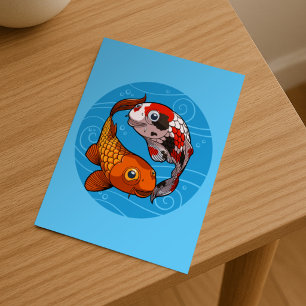 Postal Diseño de Yin Yang de carpa koi extravagante ilust