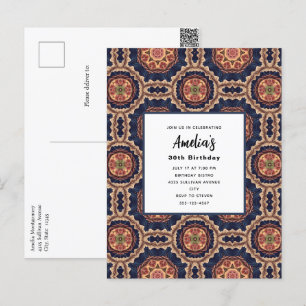 Postal Diseño decorativo de Flores y Estrellas Cumpleaños