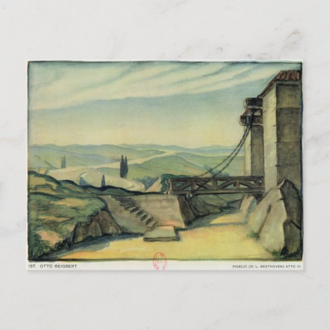 Postal Diseño del acta II de la ópera "Fidelio" (Anverso)