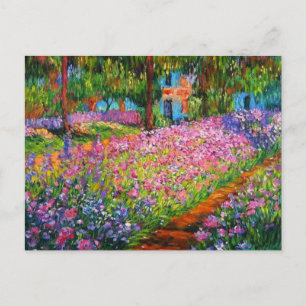 Postal Diseño del Jardín Monet Iris con fondo rosa