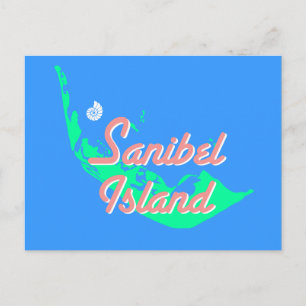 Postal Diseño del mapa de la isla de Sanibel