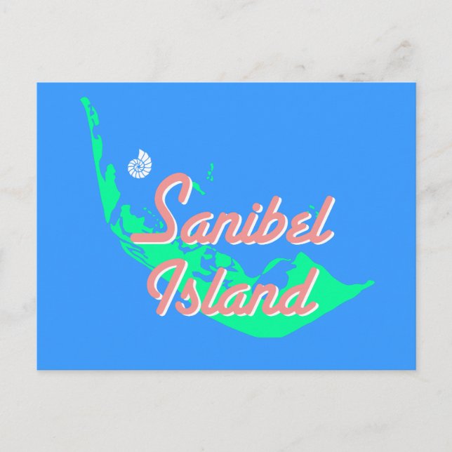 Postal Diseño del mapa de la isla de Sanibel (Anverso)