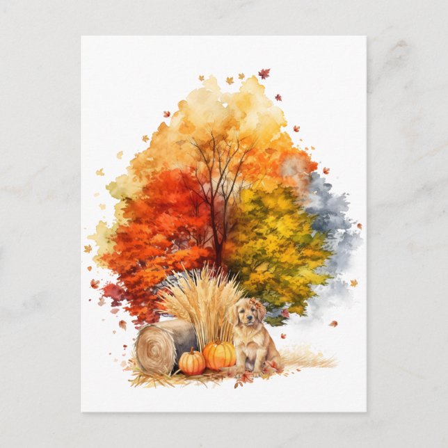 Postal Diseño del perro de otoño acuático - Golden Retrie (Anverso)