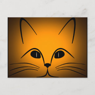 Postal Diseño digital de cara de gato negro y dorado