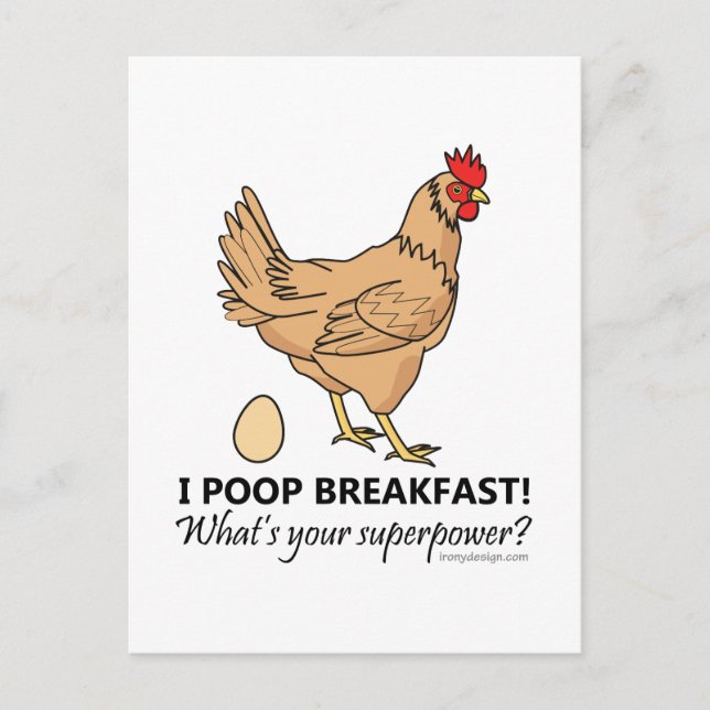 Postal Diseño divertido para el desayuno de pollo poops (Anverso)