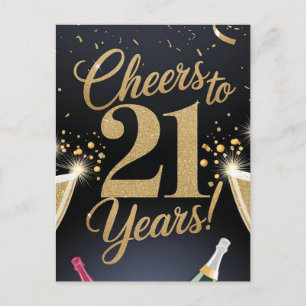 Postal "Diseño elegante para cumpleaños 21 - Brillo dorad