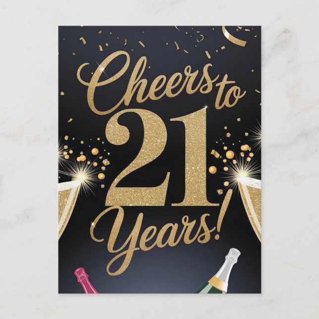 Postal "Diseño elegante para cumpleaños 21 - Brillo dorad (Anverso)