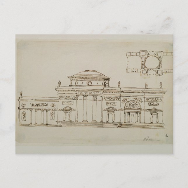 Postal Diseño esbozado para un edificio de cúpula (pluma  (Anverso)