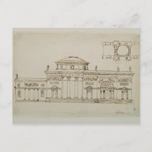 Postal Diseño esbozado para un edificio de cúpula (pluma