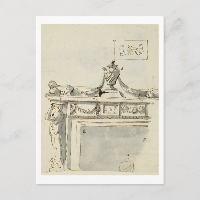 Postal Diseño esquematizado de una chimenea (pluma y tint (Anverso)