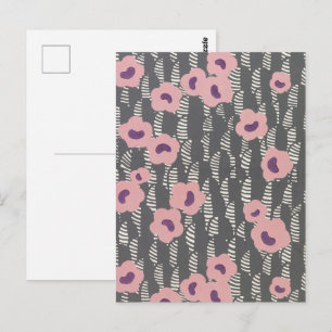 Postal Diseño estilizado del patrón de flores rosadas