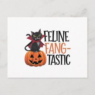 Postal Diseño felino de un gato de vampiros de Halloween