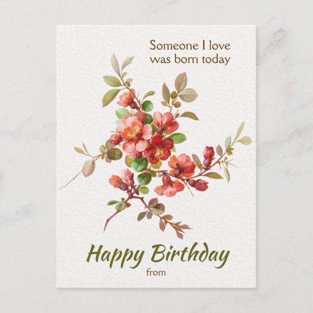 Postal Diseño floral Alguien a quien amo es cumpleaños CC (Anverso)