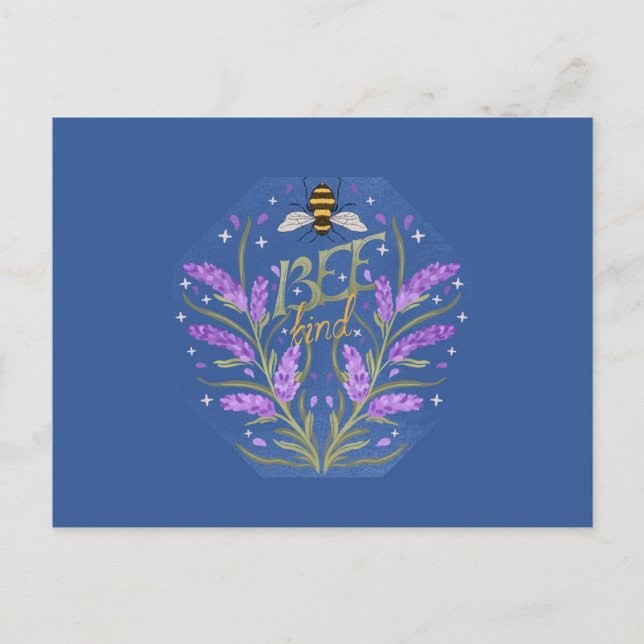Postal Diseño floral Bee Kind - Mensaje motivador (Anverso)