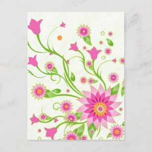 Postal Diseño floral de abstrato rosa y verde claro