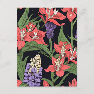 Postal Diseño floral de Amaryllis y Lupines