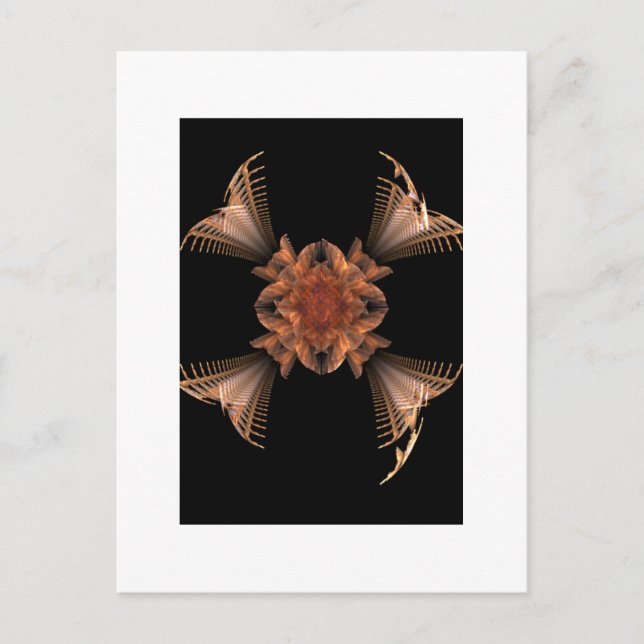 Postal Diseño floral de arte fractal naranja (Anverso)