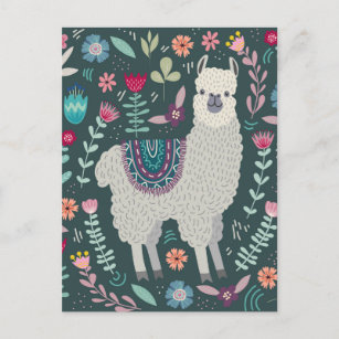 Postal Diseño floral de Cute Llama
