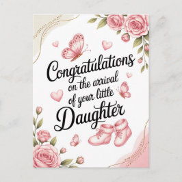 Postal Diseño Floral de Felicitación por Nueva Bebé Niña