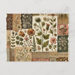 Postal Diseño floral de mosaico rosa de Rubor verde