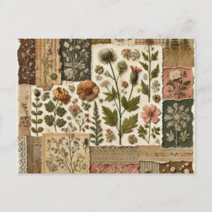 Postal Diseño floral de mosaico rosa de Rubor verde