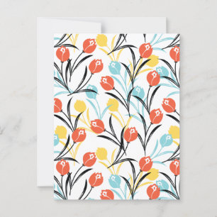 Postal Diseño floral de patrón vibrante de tulipán en bla