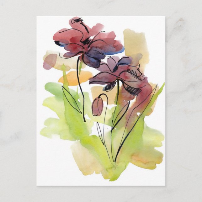 Postal Diseño floral de verano con abstracto pintado a ma (Anverso)
