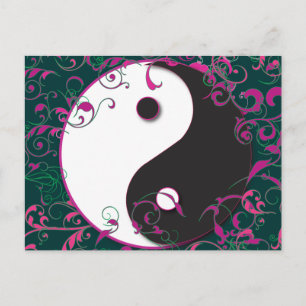 Postal Diseño floral de Yin y Yang