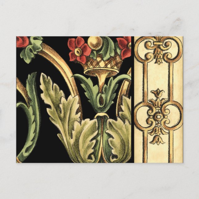 Postal Diseño floral ornamental con bordes negros (Anverso)