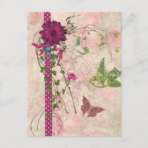Postal Diseño floral rosa y verde Bella