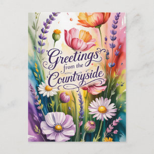 Postal Diseño Floral Saludos Campestres