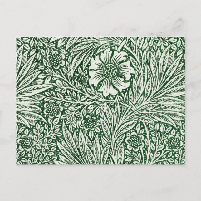 Postal diseño floral verde de caléndula de william morris (Anverso)