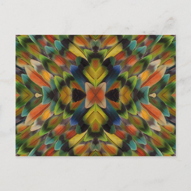 Postal Diseño fractal de plumas de lovebird (Anverso)
